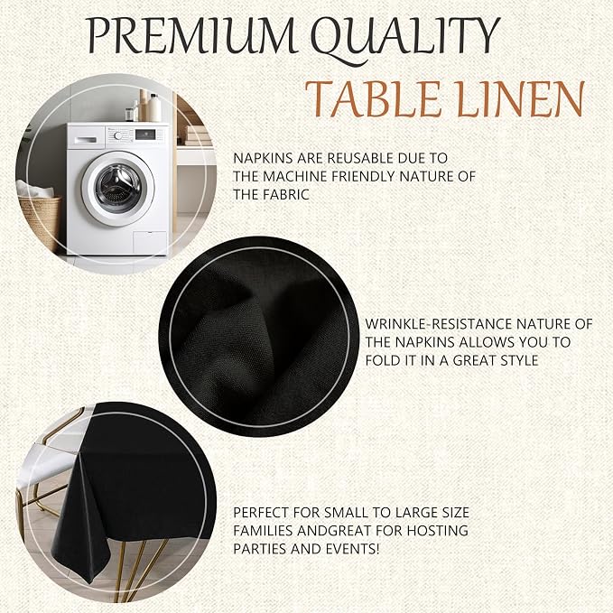 60x84 Table Cloth - 6 Pack Rectangular Black Washable Stain and Wrinkle Resistant Polyester Table Cover for Dining Tables, Various Parties and Camping (Black)