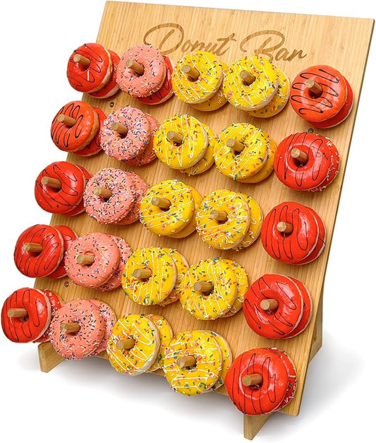 ZOOYOO Large Bamboo Donut Wall Holds 50 Donuts - 26x22 Inch Donut Display Stand for Wedding, Baby Shower, Birthday Party Decor - Dessert Table Centerpiece