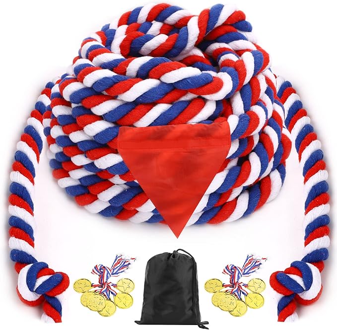 JHkim Tug of War Rope - 40FT War Rope for Family Reunion Games, Field Day Yard Games for Kid and Adult, Independence Patriotic Day Party Games, Outside Sports Activities, Carnival Games Outdoor