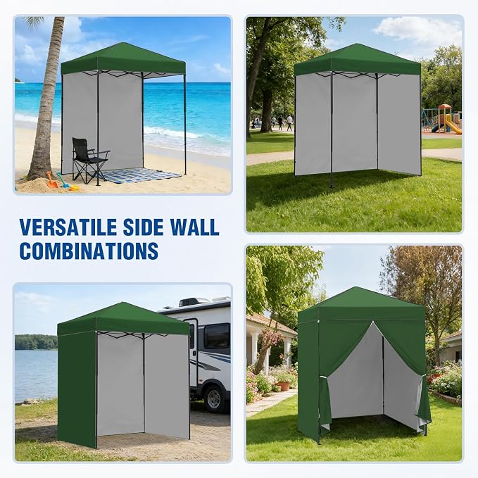 6x4 Pop Up Canopy Tent with Four Wall Panels, Instant Portable Beach Canopy, Outdoor Tent with Carry Bag for Camping, Sports, Tailgating, Events, Green