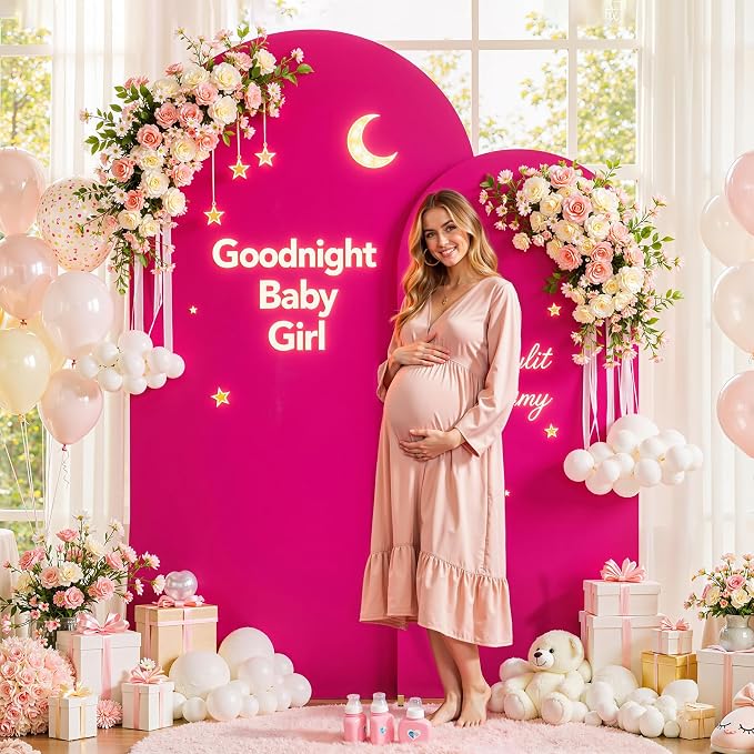 Hot Pink Arch Backdrop Cover for Wedding, 7.2FT 6FT Set of 2 Stretchy Spandex Fitted Arch Stand Cover for Baby Shower, Birthday Party Decor, Chiara Backdrop Cover with Double-Sided Design