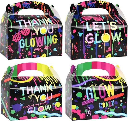 DjinnGlory 36 Pack Neon Color Printed Party Favor Treat Boxes, Small Thank You Gable Boxes for Fun Parties and Small Business 6.18x3.58x3.39 Inches