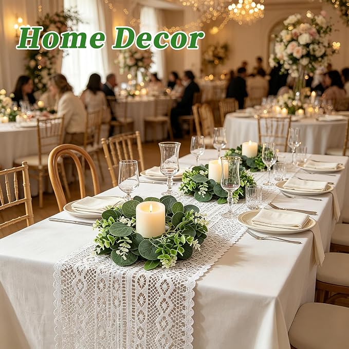 8PCS Eucalyptus Candle Rings Wreaths, Artificial Greenery Faux Kitchen Cabinet Wreath,Spring Wreath with Burlap Ribbon, Pillar Candle Holder Wreath for Porch Wall Window Farmhouse Wall Home Decor