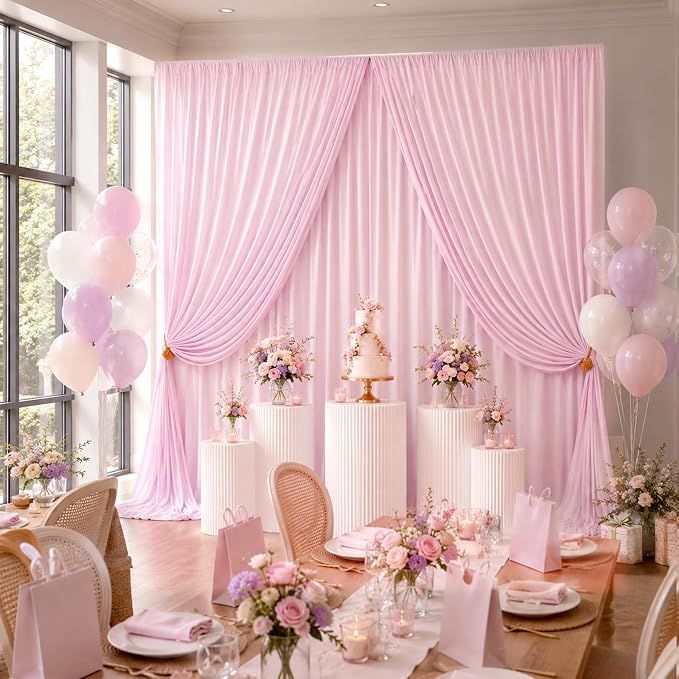 30ftx10ft Wrinkle Free Light Pink Backdrop Curtains for Parties, Silky Polyester Photo Backdrop Drapes 6 Panels 5x10ft Back Drop Cloth for Wedding Birthday Baby Shower Photography Background
