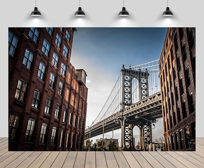 8x6ft Manhattan Bridge Backdrop New York City Manhattan Narrow Alley Brick Buildings City Landscape Background America NYC Travel Theme Party Decor Photoshoot Booth Studios Props