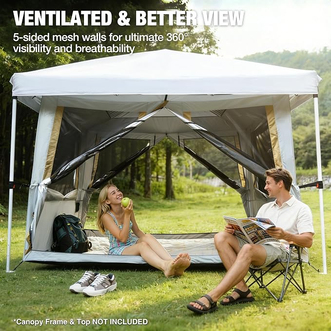 REDCAMP Canopy Camping Tent for Pop Up Canopy Tent, Inner Tent Converts Straight Leg 10'x10' or 10'x20' Canopy into Camping Tent, Fits 4-6 Person(Frame/Shelter NOT Included)