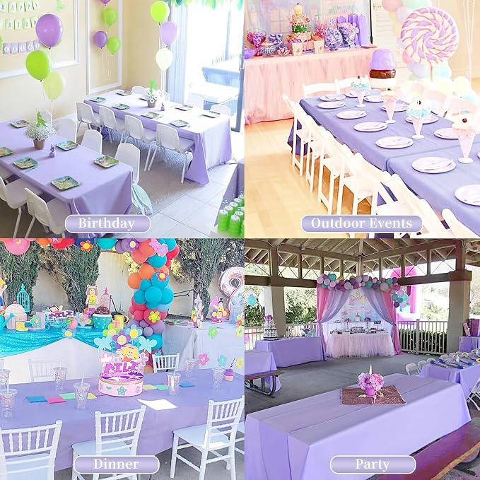 Showgeous 4 Pack Lavender Rectangle Tablecloth 60 x 102 Inch, Wrinkle Resistant Washable Polyester Table Cover for Wedding Dining Table Buffet Parties and Camping
