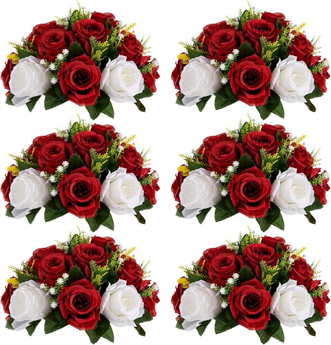 Sziqiqi Red Fake Flowers for Wedding Centerpiece Kissing Flower Balls for Tables Flower Centerpieces Arrangement for Party Road Lead