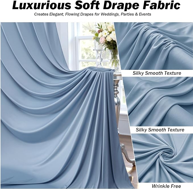 50ft×12ft Dusty Blue Backdrop Curtains for Wedding Parties, 10 Panels Wrinkle Free Polyester Photo Backdrop Drapes Back Drop Cloth for Birthday Photography Background