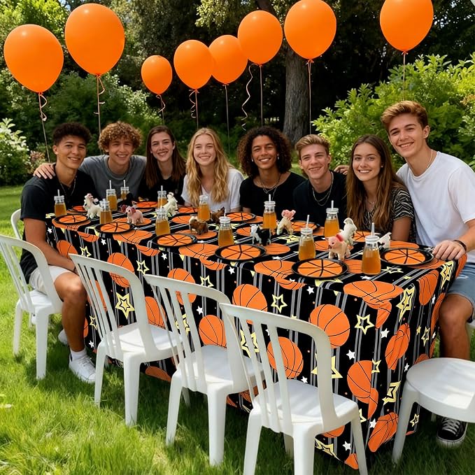 Frienda 2 Pcs Basketball Tablecloth Birthday Party Decorations Spandex Stretch 71 x 30'' Basketball Table Cloth Rectangle Table Cover for Sports Theme Birthday Party Supplies(Sports)