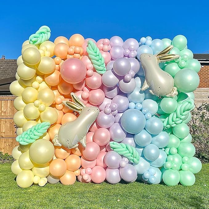 Pastel Balloon Garland Arch Kit Double Stuffed Pearl Macaron Pink Blue Yellow Green Purple Balloons for Baby Shower Wildflower Birthday Wedding Spring Flower Easter Party Decorations