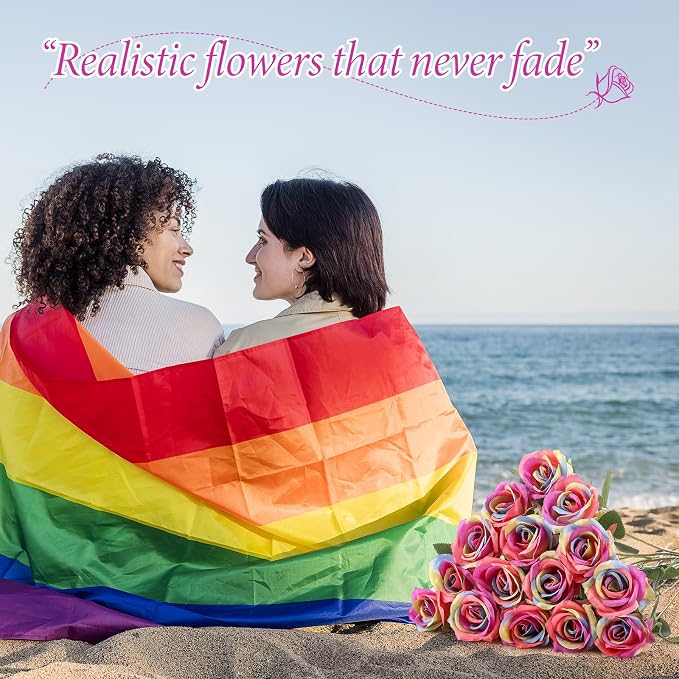 Hotop 20 Pcs Artificial Rose Flowers with Long Stem, Real Lifelike Silk Realistic Plastic Bouquet Roses Bulk for Home Decor Bridal Wedding Party Table Centerpieces Decorations(Rainbow)