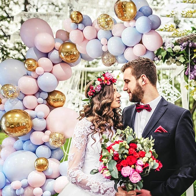 132pcs Balloon Arch & Garland Kit 5"-36" Pink Blue Balloon Gold Confetti Balloons 16ft for Wedding Baby Shower Birthday Party Shop Decoration