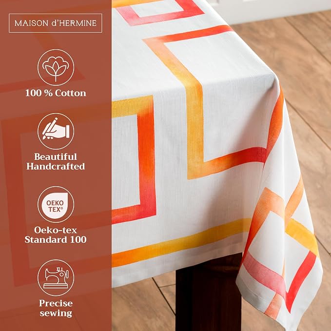 Maison d' Hermine Table Cloth Square Table 100% Cotton 60 x 60 Inches Tablecloth Reusable Decorative for Dining Kitchen Room Farmhouse Party Home Hotel Restaurant Spring Summer - Summer Maze