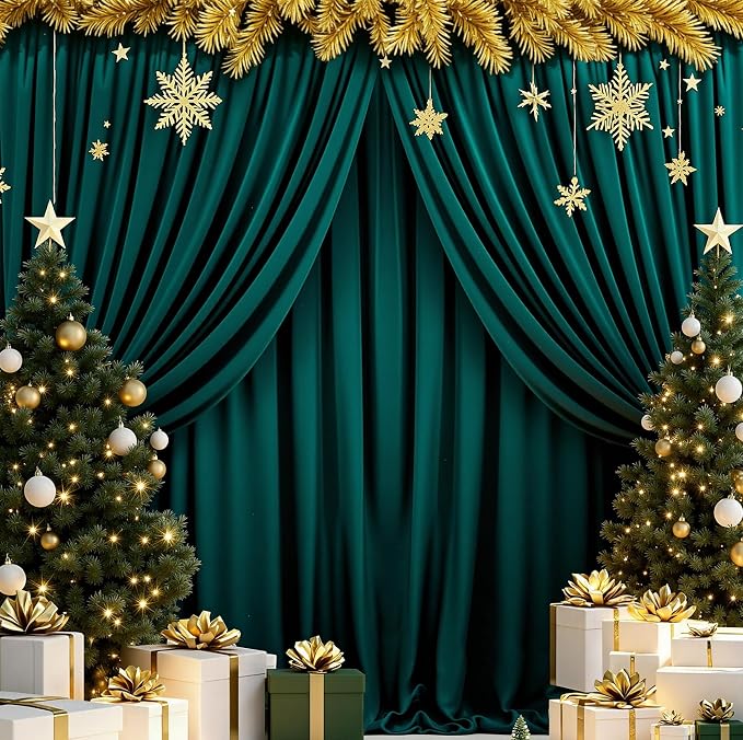 MEETSKY 10ft x 10ft Hunter Green Backdrop Curtains for Parties Wedding Curtain Rod Pocket Dark Green Photo Backdrop Sliding Drapes Backdrop Curtains for Photography, 5ft x 10ft, 2 Panels