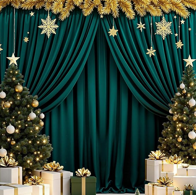 MEETSKY Hunter Green Backdrop Curtains for Parties Wedding Curtains Rod Pocket Green Photo Curtains Backdrop Sliding Drapes Backdrop Curtains for Birthday Party Photography, 5ft x 7ft, 2 Panels