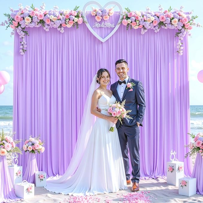 10 Panels Lavender Backdrop Curtain for Parties Wedding Wrinkle Free Light Purple Photo Curtains Backdrop Drapes Fabric Decoration for Baby Shower Photoshoot 50ft(W) x 10ft(H)