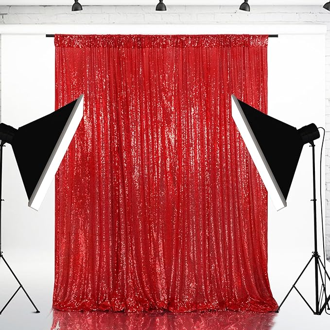 Eternal Beauty Red Sequin Backdrop, 6x6 Ft Glitter Background Curtains for Mother's Day Christmas Shimmer Photography Party Wedding Birthday Back Drop Decor