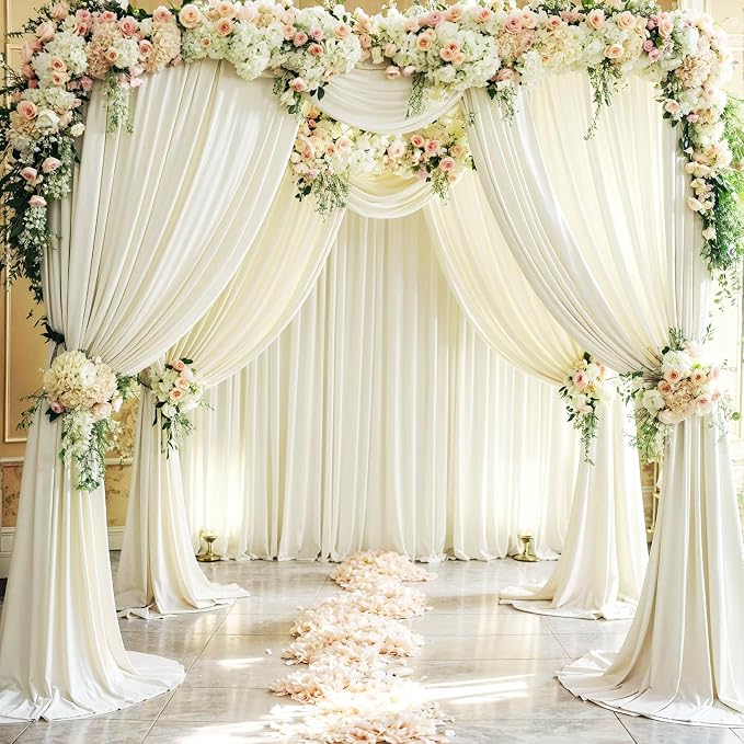 8 Panels Ivory Backdrop Curtains for Wedding Party Wrinkle Free Backdrops Curtain Drapes Fabric Decorations Photo Back Drop Cloth for Baby Shower Photography Stage Reception 40ft(W) x 12ft(H)