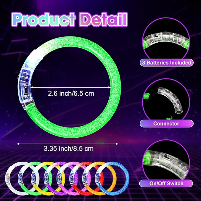 Honoson 128 Pack Glow in the Dark Party Supplies, Light up Glasses LED Bracelets, Neon Favor Flashing Bulk Gift for Adult (Rainbow Color)