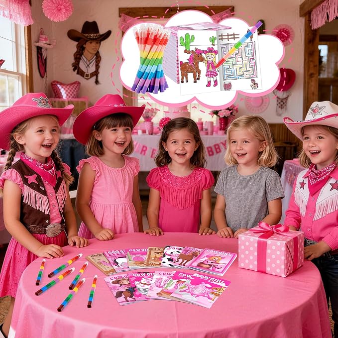 BenLouis 24 Cowgirl Mini Coloring Books Kids with 24 Stacking Crayons Western Girl Party Favors Activity Books Bulk for Kids Wild West Horse Goodie Bag Gift Stuffer Classroom Reward