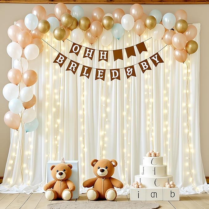 20x10FT Cream White Backdrop Curtains with Lights for Parties,Wrinkle Free Wedding Photo Backdrop Curtains for Baby Shower Birthday Ceremony Reception Home Party Decorations-5ft x 10ft,4 Panels