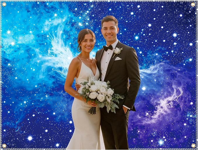 Galaxy Backdrop 8x6ft Starry Sky Universe Space Nebula Photo Background – Cosmic Galaxy Wall Hanging for Bedroom Decor & Party Decorations with Ribbon, Polyester Fabric