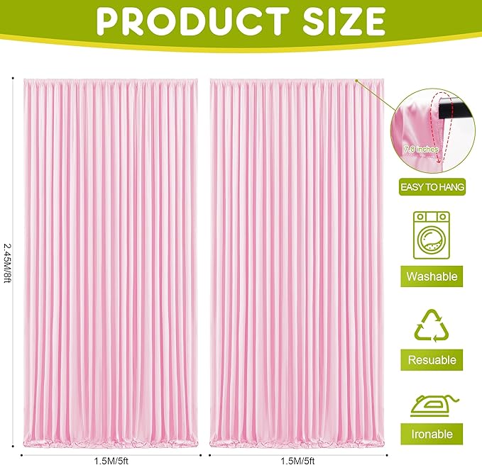 Wokceer Pink Backdrop Curtain for Wedding Parties 10x8FT Photo Polyester Backdrop Drapes for Wedding Photoshoot Baby Shower Birthday Party Curtains Photography Background 2 Panels 5x8FT