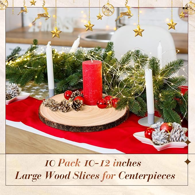Tioncy 10 Pack Large Wood Slices for Centerpieces Unfinished Rounds Wood Slabs for Tables Decor Natural Wooden Circle for DIY Crafts Rustic Wedding Centerpiece Decor (12-13 Inch)