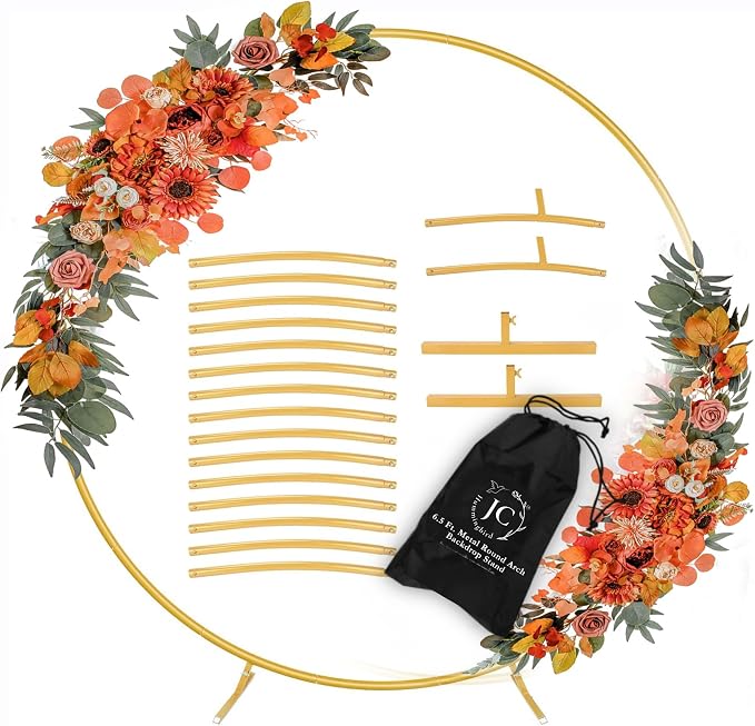 7.2 Ft Round Balloon Arch stand Gold Backdrop Frame for Wedding , Birthday, Baby Shower, Graduation, Party Decoration-Heavy Duty Steel with Carry Bag-JC HUMMINGBIRD