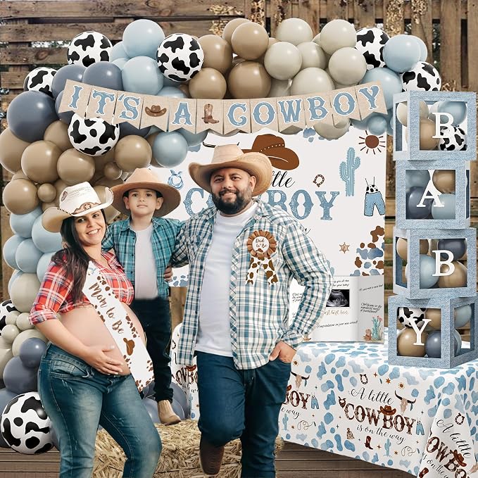 YJDFWAUT Cowboy Baby Shower Decorations Party Supplies for Boy, A Little Cowboy is on the Way Decorations, Western Baby Shower Decor, Cowboy Rodeo Baby Shower