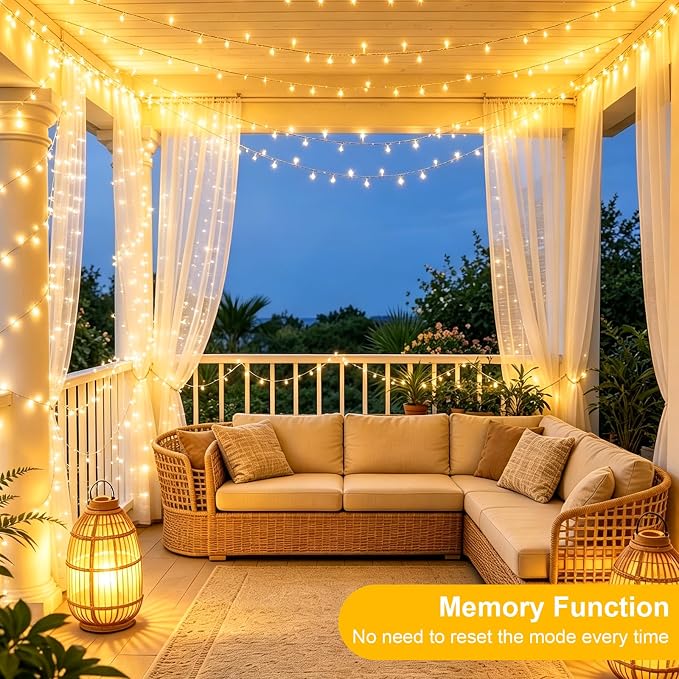 QITONG 2 Pack Battery Operated String Lights, Each 33ft 100 LED Warm White Christmas Lights Outdoor Waterproof, 8 Modes Clear Wire Twinkle Fairy Lights Indoor with Remote