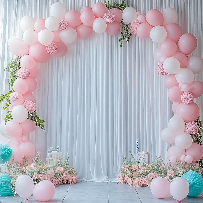 40ft x 15ft Long White Backdrop Curtains for Wedding Parties, Wrinkle Free Polyester 8 Panels 15 ft Photo Backdrop Drapes Back Drop Cloth Drapery for Birthday Photography Background Curtain