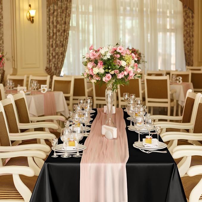 TURSTIN 8 Packs Black Satin Tablecloth 102 x 58 Inch Overlay Satin Table Cover Rectangle Bright Silk Tablecloth Smooth Fabric Table Decoration for Wedding Banquet Party Events