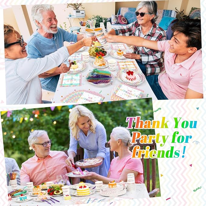 Funnymoom 452 Pcs Thank You Party Decorations for 50, We Appreciate You Paper Plates Napkins Cups Tablecloth Cutlery Straws for Employee Staff Housekeeping Week Pastor Appreciation Party Supplies