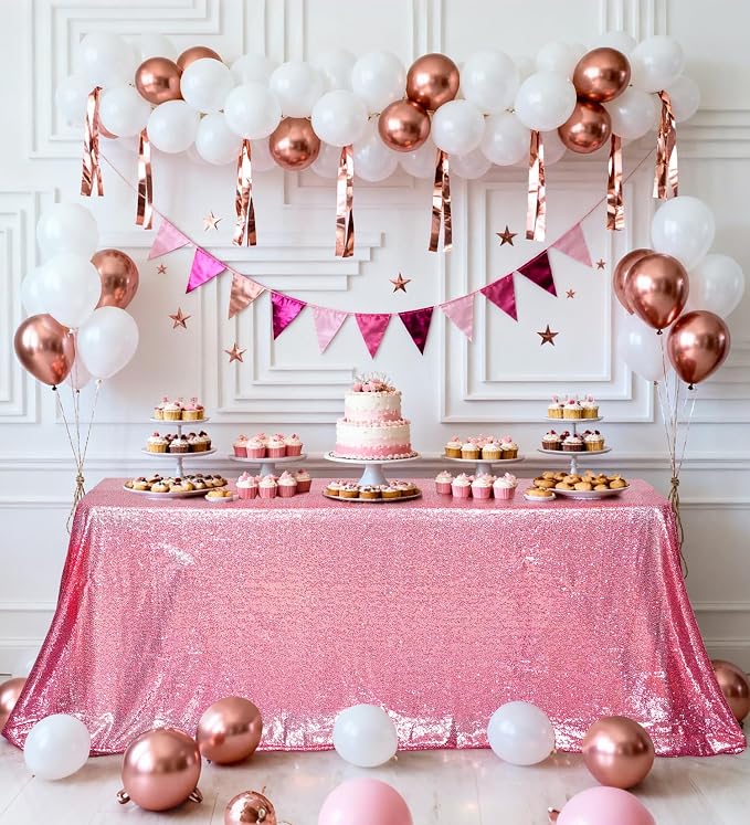 Juya Delight Fuchsia Pink Sequin Tablecloth 60''x102'' Rectangle Table Cloth 60''x102'' Sparkle Glitter Tablecloth for Birthday Party Wedding Valentine's Decoration