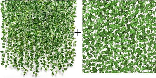 CQURE 14 Pack 98Ft Artificial Ivy Garland+ 60 Pack 420Ft Artificial Ivy Fake Vines for Wedding Party Table Bedroom Wall Room Decor