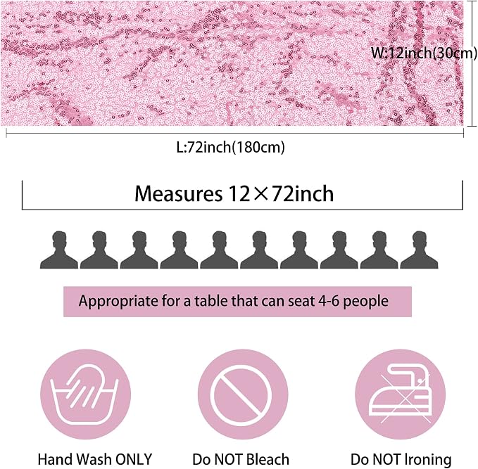 12 Packs 12 X 72 Inch Pink Sequin Table Runner Glitter Dining Table Runner for Birthday Wedding Engagement Bridal Baby Shower Bachelorette Holiday Celebration Party Supplies Decorations (Pink)