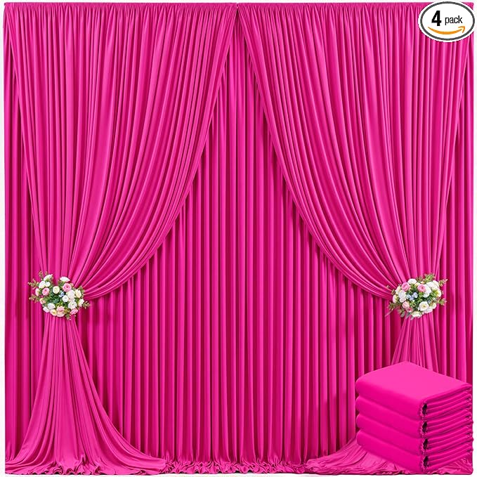 4 Panels Hot Pink Backdrop Curtain for Parties Fuchsia Wrinkle Free 20ft x 10ft Backdrop Drapes Panels for Baby Shower Birthday Photo Photography Polyester Fabric Background Decoration