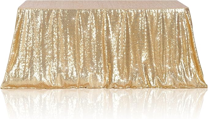 Poise3EHome Light Gold Sequin Tablecloth 90×132 Inch Rectangle Sparkly Fabric Table Cloth for Birthday Wedding Party Holiday Baby Shower Christmas Decoration