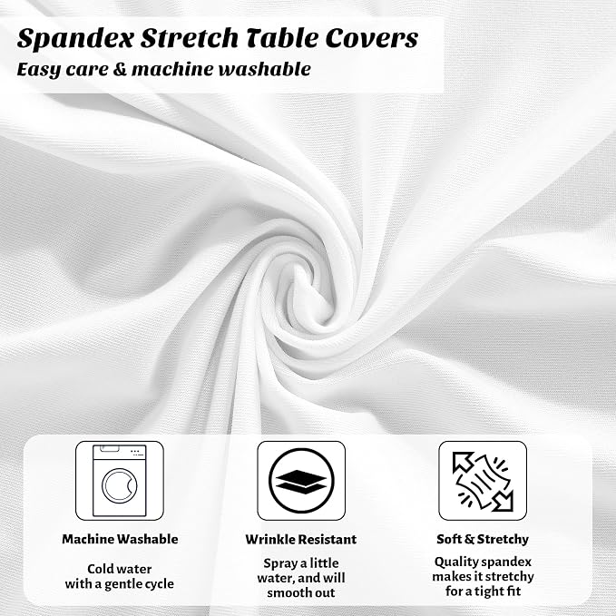Kochorie 6 Pieces Cocktail Table Skirt Round Cocktail Table Covers 32 x 43 Inch Spandex Stretch High Top Table Cloth for Wedding Table Bar Banquet Party Supplies (White)