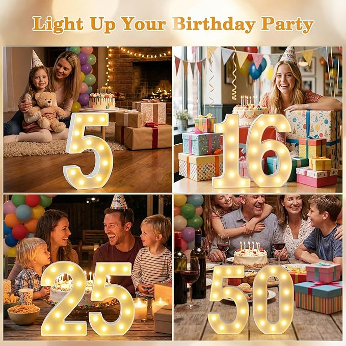 12.6 Inch LED Marquee Light Up Numbers, Birthday Number Lights as Gifts for Girls Women Men, Lighted Marquee Numbers for Anniversary Party Night Light Table Decorations, Number 3