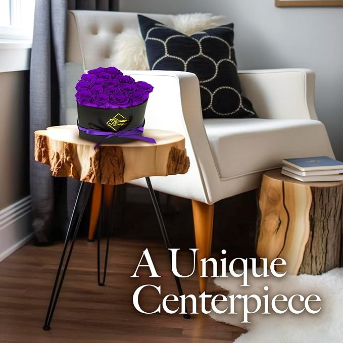 GLAMOUR BOUTIQUE 16 Flower Forever Heart Shape Box, Mothers Day Gift For Mom, Eternal Preserved Roses Gift for Her, Flowers bouquet, For Birthday, Anniversary, Girlfriend - Purple (Color-Treated)