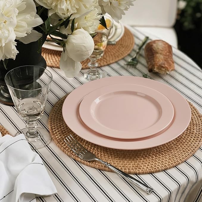 Fijinhom 100PCS Pink Disposable Plates for 50 Guests Including 50PCS 10" Dinner Plates & 50PCS 7" Dessert Plates, Pink