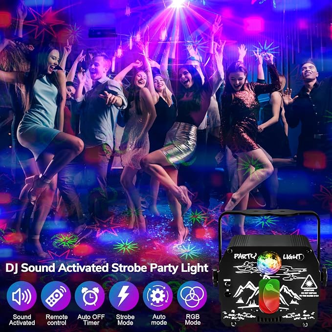 Disco Ball Party Lights, 2-in-1 Sound Activated DJ Stage Strobe Light with Remote Control, High-Performance Pattern Projector & Ideal for Dance, Club Birthday Gift, Christmas Halloween Home Decor (R7)