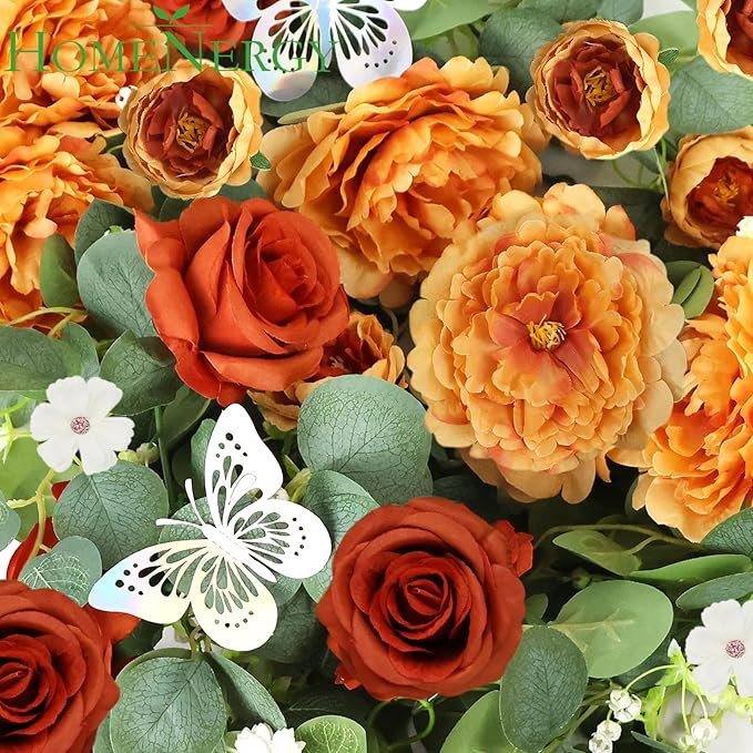 5.9 FT Artificial Flower Garland with Butterflies Fake Rose Garland Faux Greenery Eucalyptus Garlands for Wedding Table Backdrop Arch Centerpieces Decorations - Burnt Orange
