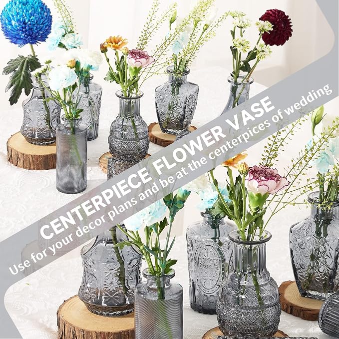 Mini Bud Vases As Wedding Centerpieces for Tables,Clear Bud Vases for Flowers,Small Flower Vases Suitable for Birthday Party,Anniversary,Wedding Reception,Baby Shower (Black, 24PCS)