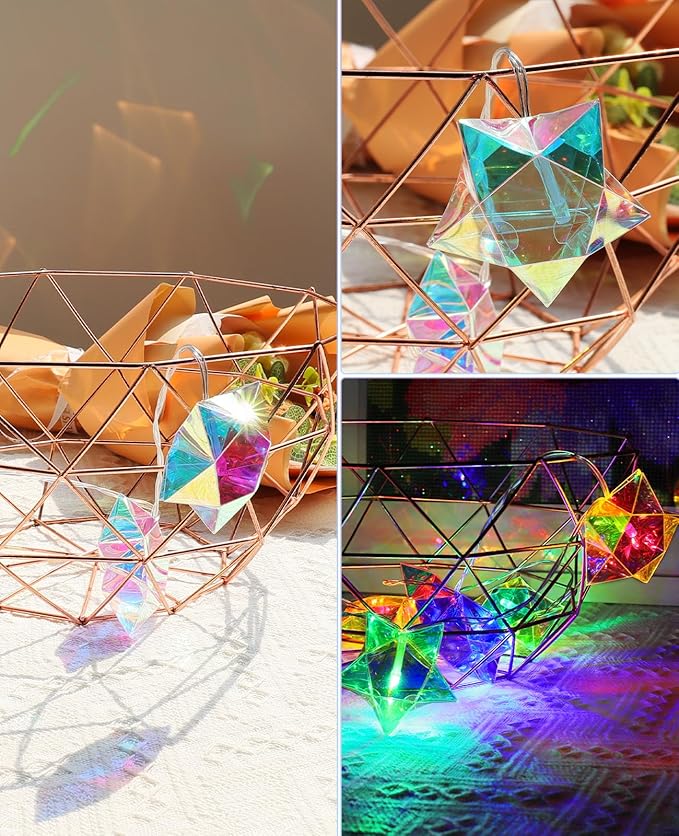 AceList Iridescent Decor 10Ft Star String Lights 20 LED USB/Battery Operated String Lights Indoor/Outdoor, Holographic Decor for Christmas Birthday Party Tent Outer Space