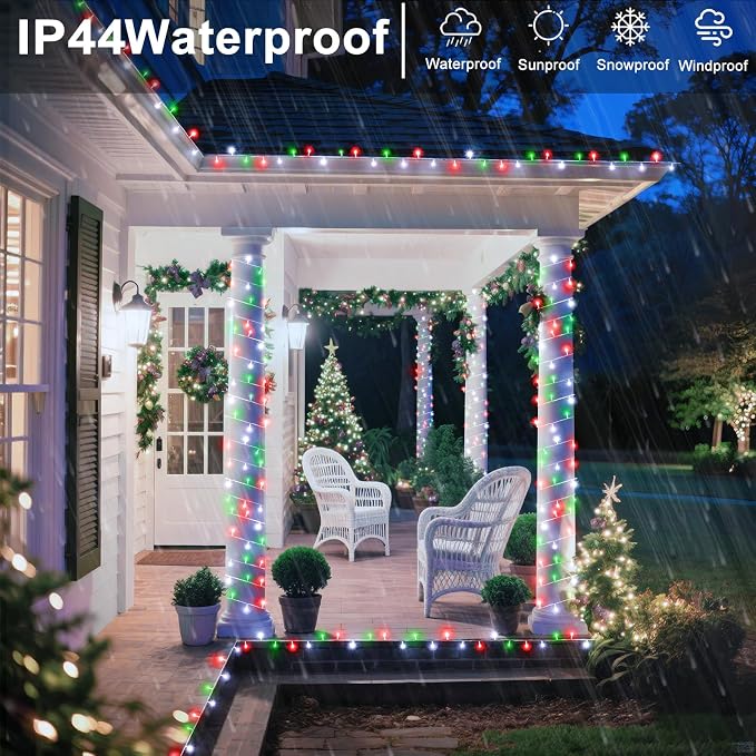 250 LED Christmas Lights Outdoor Waterproof, Christmas String Lights with 8 Modes, Clear Wire Plug in Twinkle Fairy for Indoor Bedroom Party Patio Holiday Decorations, Red White&Green