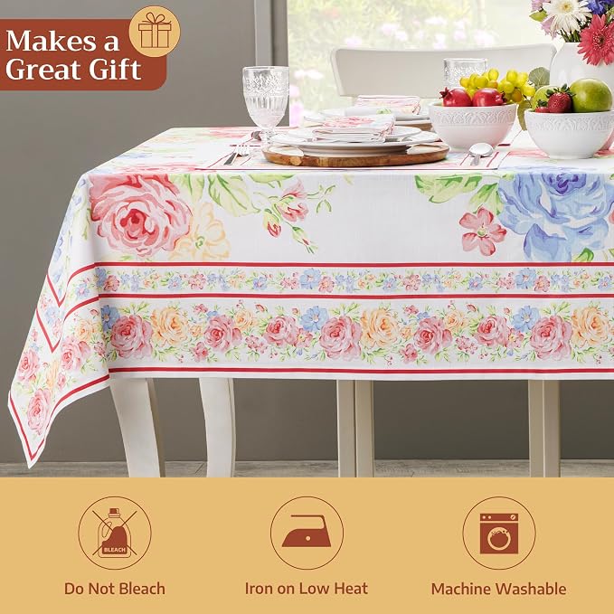 Maison d' Hermine Table Cloth Rectangle Table 100% Cotton 60 x 108 Inches Tablecloth Reusable Decorative for Dining Kitchen Room Farmhouse Party Home Hotel Restaurant Spring Summer - Vintage Floral